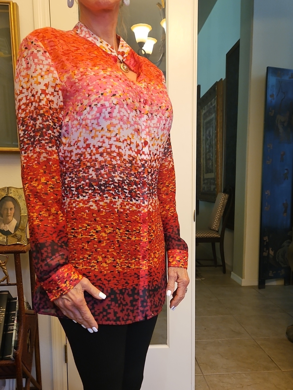 Samuel Dong Gradient Pixel-Print Long Sleeve Blouse - Red, Pink, Orange